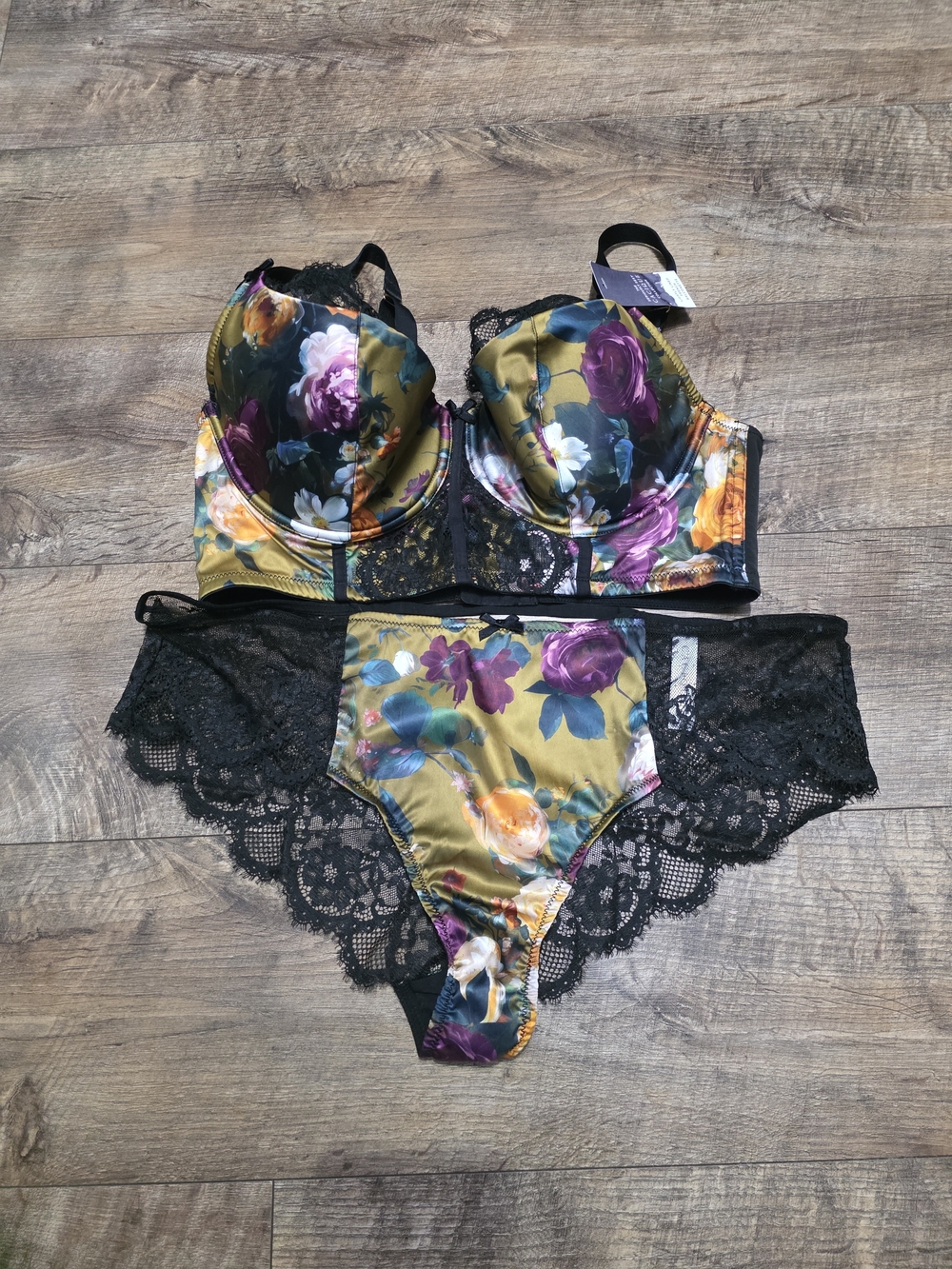 New CACIQUE Floral Lace Underwire Bra & Bikini Set Green BRA 38DD Panty 14/16 - Picture 2 of 13